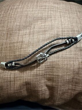 Black Braided Leather Anchor Bracelet for Men
